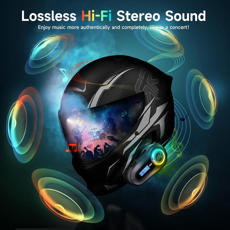 MOMAN Motorcycle Helmet Headset, H4M with 【LCD Screen & 6 EQ Sound】 Motorbike Helmet Speaker Single Person Use BT5.3 Headphone with HiFi Stereo FM Radio AI Voice Assitant IPX6 Waterproof - Image 4